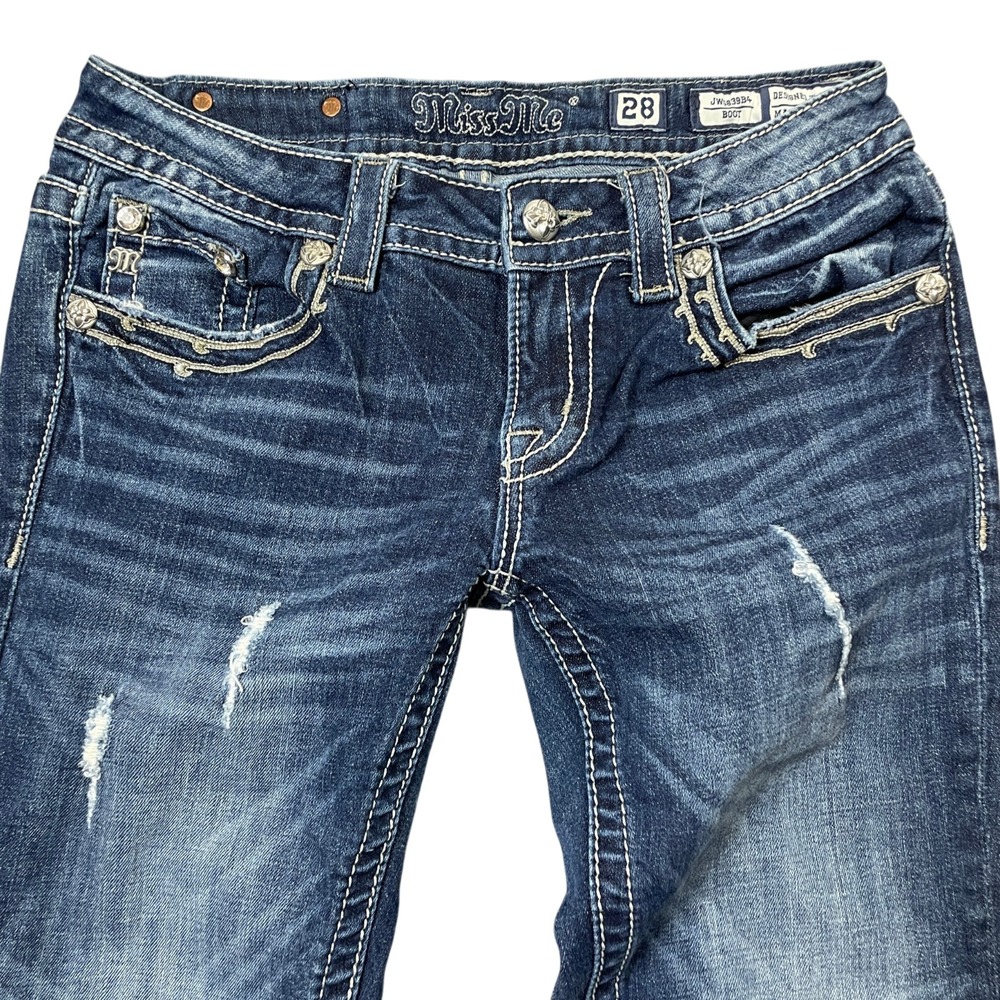 Miss Me 28 Jeans Boot Cut Cotton Blend Embellished Pockets - Picture 6 of 11